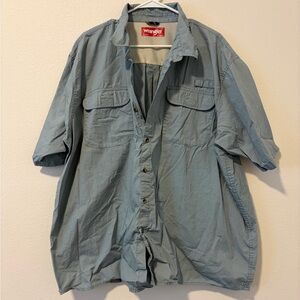Wrangler Slate Blue Short-Sleeve Button-Up Shirt Men's 3XL Utility 100% Cotton